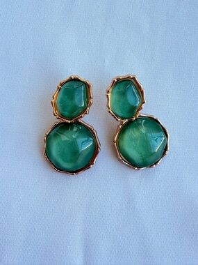 Gold-Tone Earrings with Green Cabochons